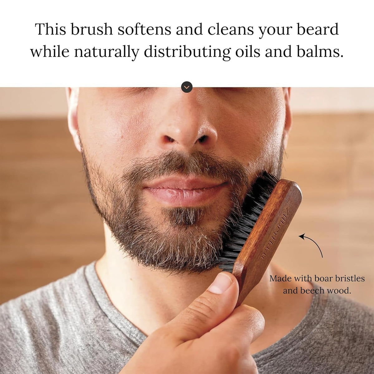 ZilberHaar - Beard Care Kit for Men - 1 Regular Beard Brush + 1 Beard Balm + 1 Moisturizing Cream + 1 Beard Bib - Stiff Boar Bristles and Beech Wood - Supplied in a Velvet Bag