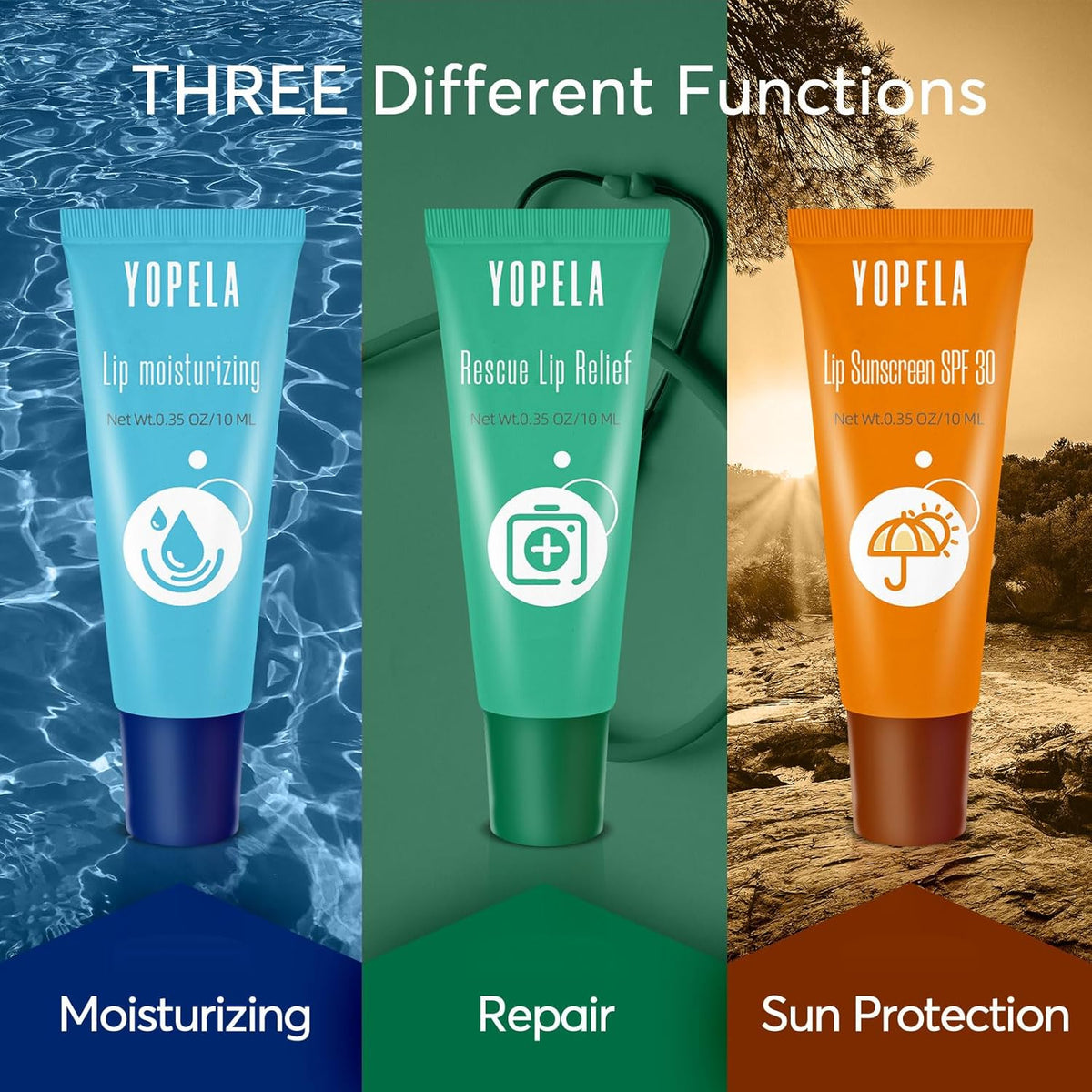 Yopela Lip Butter Balm Set 3 Pack, Lips Balm SPF 30 Sunscreen, Hydrating, Nourishing & Softening Dry Cracked Lips, Natural Lip Moisturizer for Men, Women & Kids Party Favors Gift Set