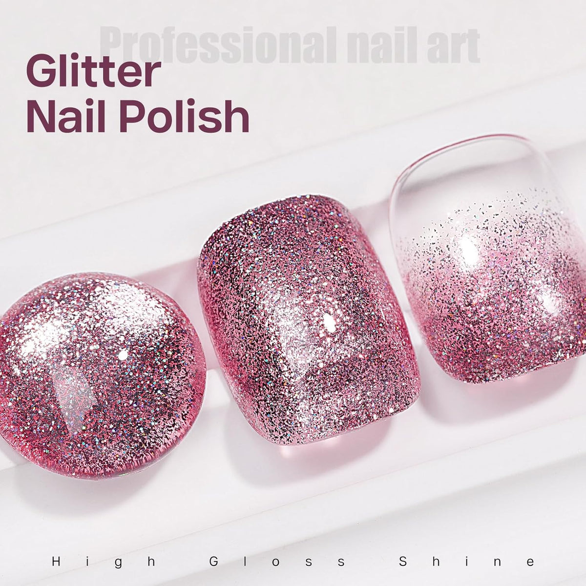 MIZHSE Quick Dry Glitter Pink Nail Polish, Shimmery Nail Polish Air Fast Drying, 15ml High Glossy Sparkly Shiny Nail Lacquer Nail Art Salon Manicure Home