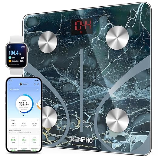 RENPHO Smart Scale for Body Weight, FSA HSA Eligible, Digital Bathroom Scale BMI Weighing Bluetooth Body Fat Scale, Body Composition Monitor Health Analyzer with Smartphone App (Marble, 11"/280mm)