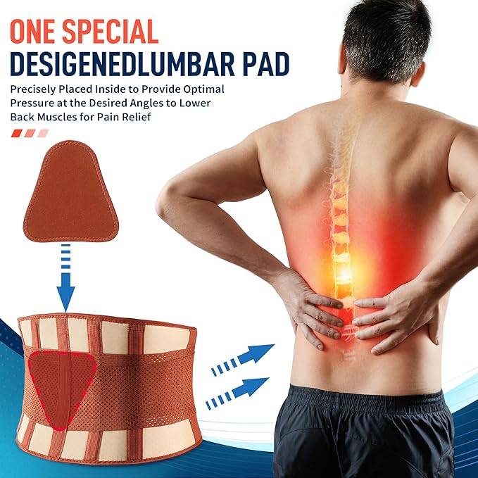 FEATOL Back Brace for Lower Back Pain, Breathable Back Support Belt for Women & Men with Lumbar Pad, Lumbar Support Belt for Heavy Lifting & Work, Scoliosis, Brown, 3XL (Circumference:54-63")