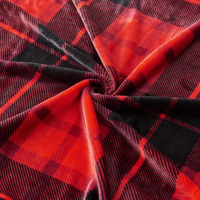 SOCHOW Flannel Fleece Throw Blanket 60 x 80 Inches, All Season Plaid Red Blanket for Bed, Couch, Car