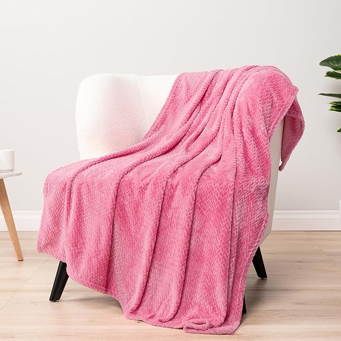 PAVILIA Soft Fleece Hot Pink Throw Blanket for Couch, Lightweight Plush Warm Blankets for Bed, Fuzzy Cozy Flannel Blanket Throw for Sofa, Travel, Jacquard Pattern, Hot Pink, Twin, 60x80 inch