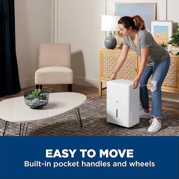 GE Energy Star Portable Dehumidifier 35 Pint, Perfect for Bedroom, Basement & Garage or Rooms up to 3000 Sq Ft, Ideal for High Humidity Areas, Complete with Empty Bucket Alarm & Clean Filter Alert