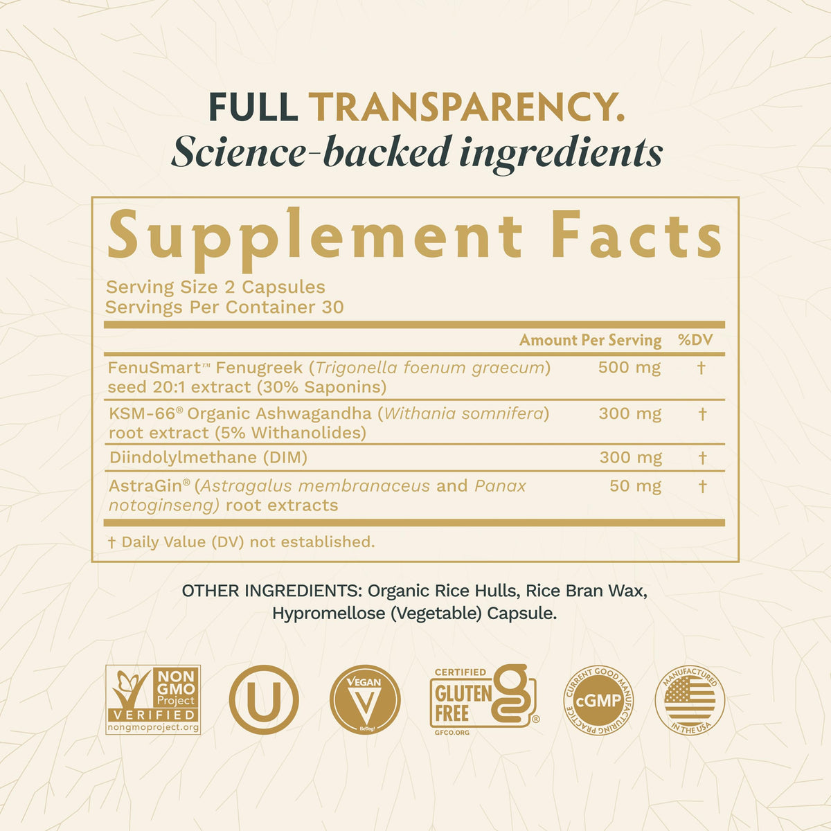 Tribe Organics Ashwagandha Gold - DIM Supplement for Women with Ashwagandha KSM-66®, FenuSmart™ Fenugreek & AstraGin - Clinical-Grade Hormone Balance, Estrogen Support & PMS Relief - 60 Vegan Capsules