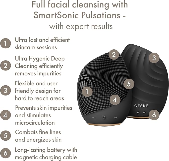 SmartAppGuided™ Sonic Facial Brush 5 in 1 | Vibrating Electric Facial Cleansing Brush | Soft Silicone Brush | Professional Facial Cleanser | Skin Cleanser & Exfoliator | Face Massager