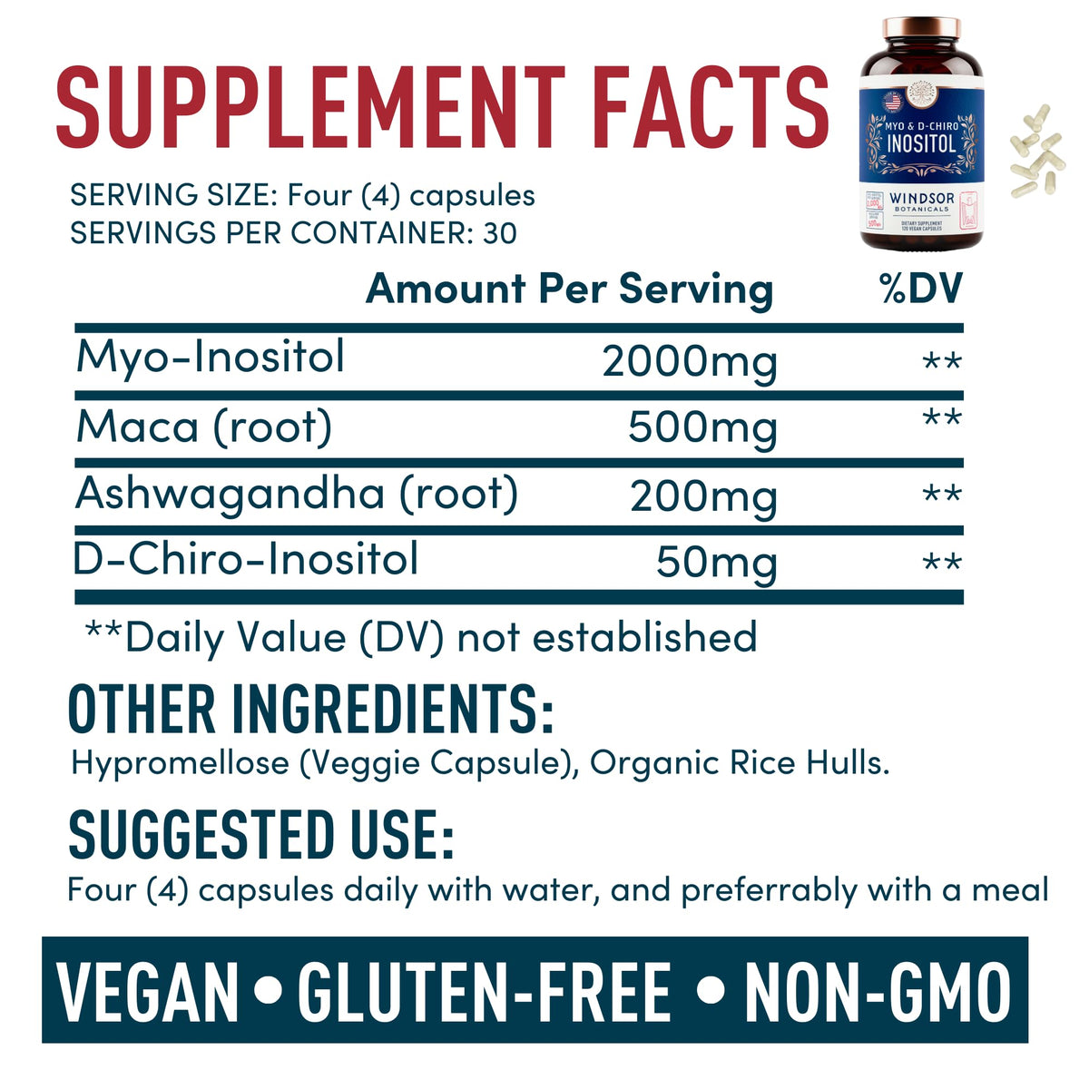 Myo-Inositol & D-Chiro Inositol 40:1 Ratio 2,000 mg - PCOS Supplements with Maca Root & Ashwagandha - Ovarian Health Support Vitamins - Hormone & Fertility Supplements for Women - 120 Vegan Caps