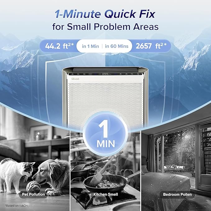 LEVOIT Air Purifiers for Home Large Room with Washable Filter, 3-Channel Air Quality Monitor, Smart WiFi and HEPA Sleep Mode for Pet, Allergy, Smoke, Dust, Alexa Control, 2657 Ft², EverestAir-P