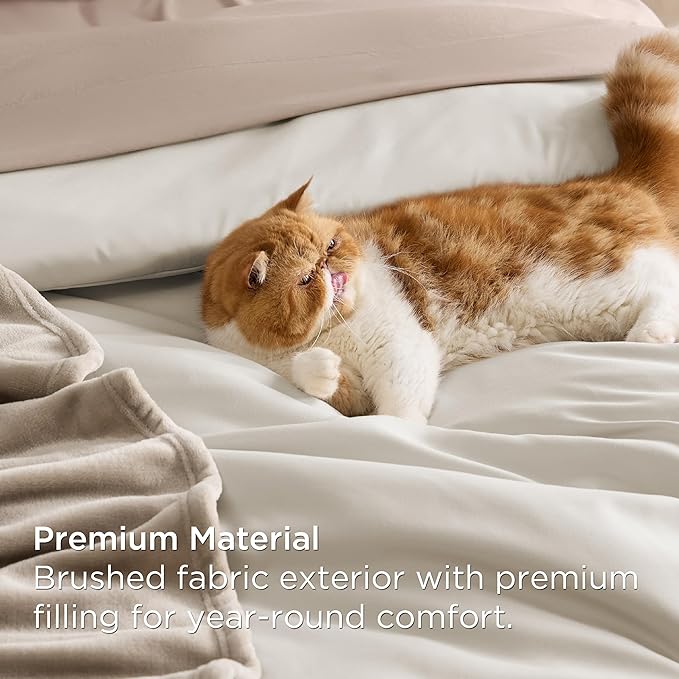 Bedsure Full Comforter Set Beige, 8 Pieces Prewashed Full Size Bed in a Bag with Soft Fleece Bed Blanket, Down Alternative Bedding Set for All Seasons, Sheets, Pillowcases & Shams