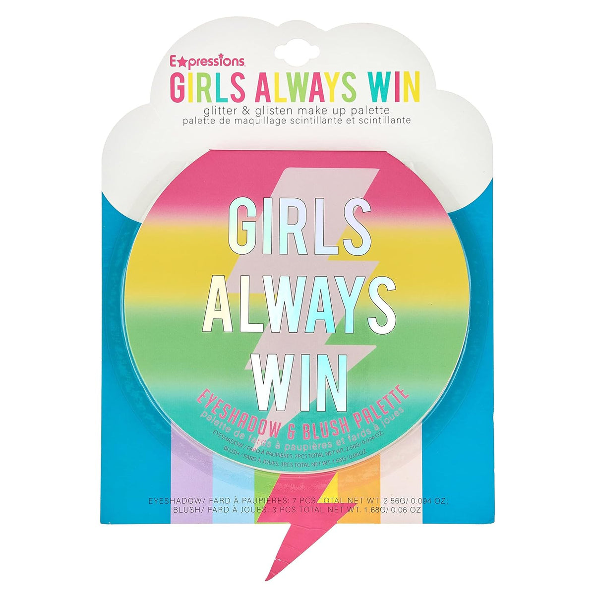 Expressions Girls Always Win Glisten & Glitter Makeup Palette 10 Color Eyeshadow Palette & Blush Makeup Novelty Beauty Set, Fold Out Compact with Mirror, Washable, Non-Toxic