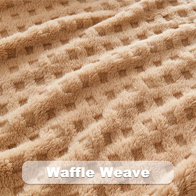 NEWCOSPLAY Super Soft King Blanket Brown Premium Silky Flannel Fleece 3D Waffle Checkered Lightweight Bed Blanket All Season Use (Brown, King(90"x110"))