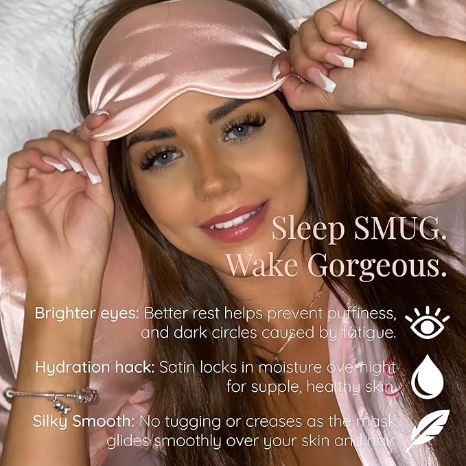 SMUG Satin Sleep Mask (3 Pack) Deep Dream Sleep Aid Eye Mask for Women & Men for Sleeping, Travel, Night Shift - Soft on Skin & Reduce Dark Circles - Eye Cover to Block Out Light - Satin Pink