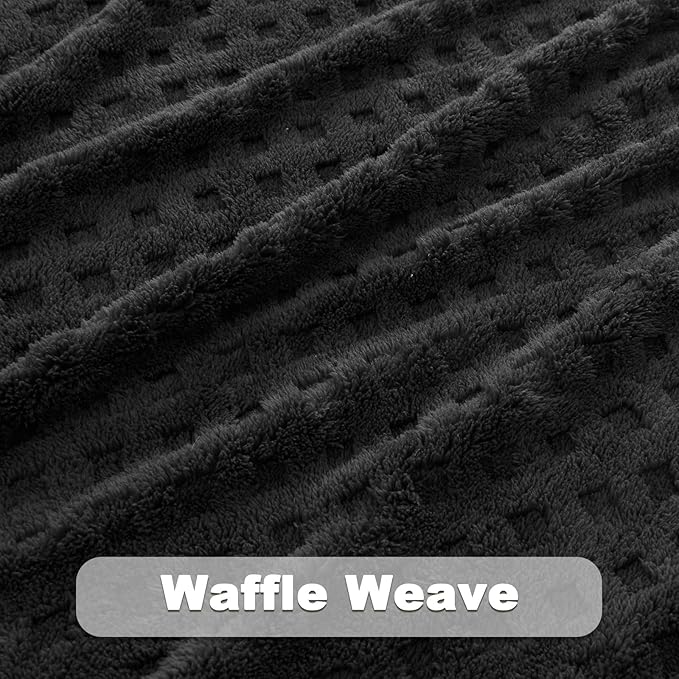 NEWCOSPLAY Super Soft Twin Blanket Black Premium Silky Flannel Fleece 3D Waffle Checkered Lightweight Bed Blanket All Season Use (Black, Twin(60"x80"))