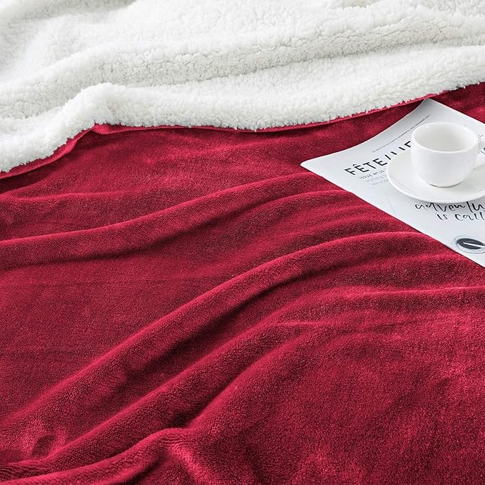 IR Imperial Rooms Burgundy Sherpa Fleece Throw Blanket for Bed - Wholesale Bulk Pack of 16 Sherpa Blankets - Soft Fluffy Throw Blankets for Hotels, Guest Bedroom, 50x60 Inches