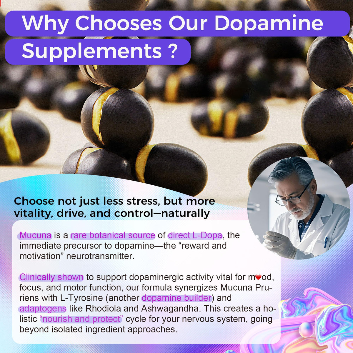 Well&Whole Gentle Dopamine Supplements, Mucuna Pruriens with L-Tyrosine, Daily Energy & Focus, Ashwagandha Extract, Rhodiola Rosea, Alcohol-Free, Sugar-Free, 60 mL