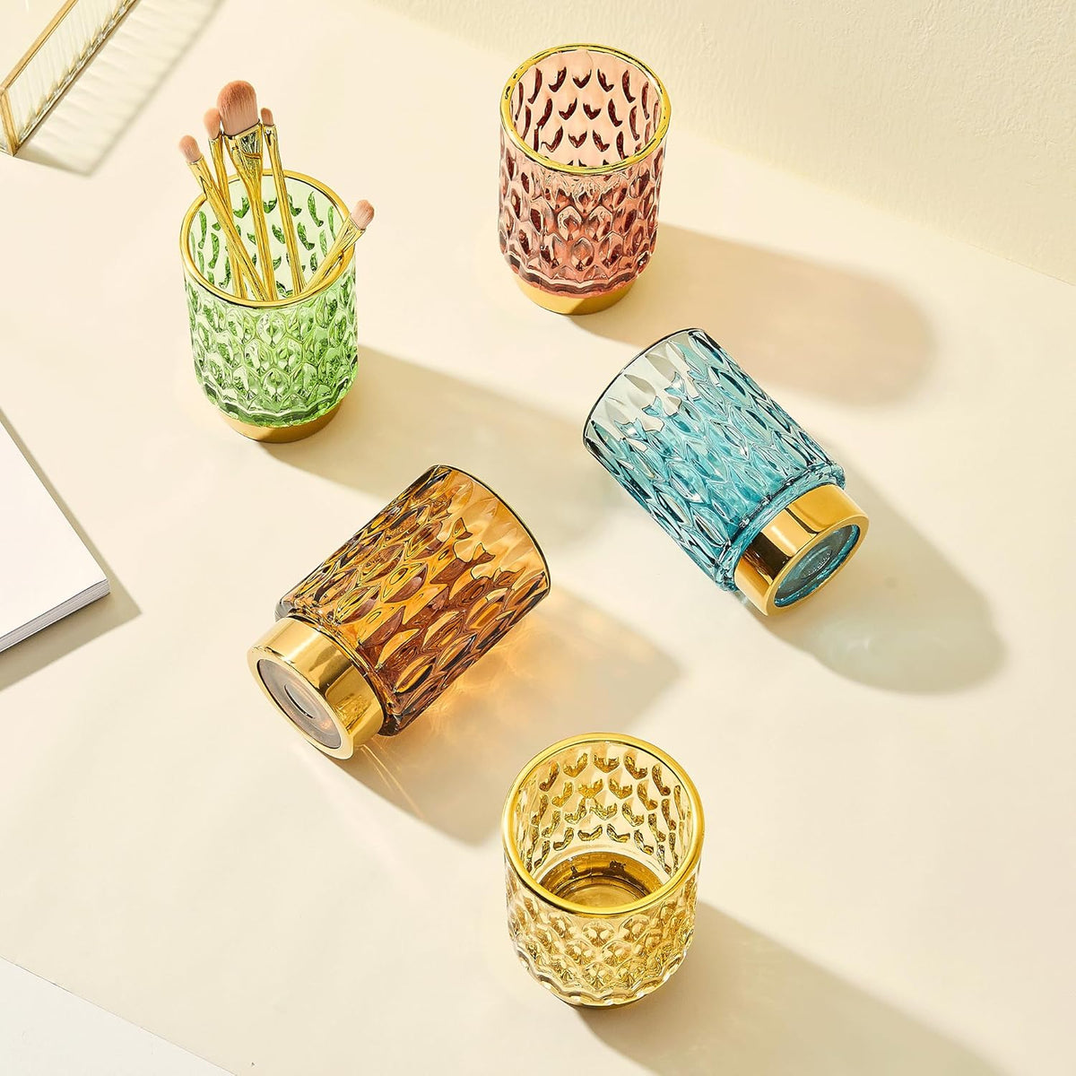 Makeup Brush Holder Organizer,Toothbrush Holders,Desk Pen Pencil Holder,Multifunctional Vintage Glass Brush Cup（A39-4-US）