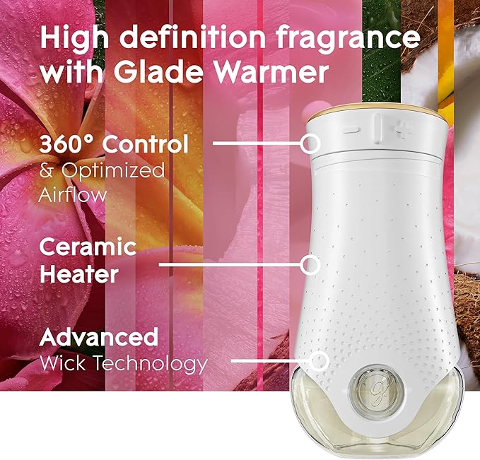 Glade PlugIns Refills Air Freshener Starter Kit, Scented and Essential Oils for Home and Bathroom, Tropical Blossoms, 4.02 Fl Oz, 2 Warmers + 6 Refills