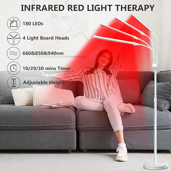 Red Light Lamp for Body,180LEDs Infrared Light Lamp 3-in-1 Chip Design, 660 & 850 & 940 Red Light Lamp Device at Home