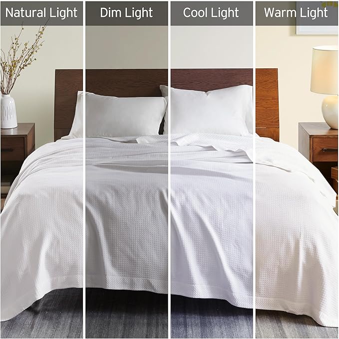 Madison Park Egyptian Cotton Luxury Blanket White 108x90 King Size Knit Premium Soft Cozy 100% Cerified Egyptian Cotton For Bed, Couch or Sofa