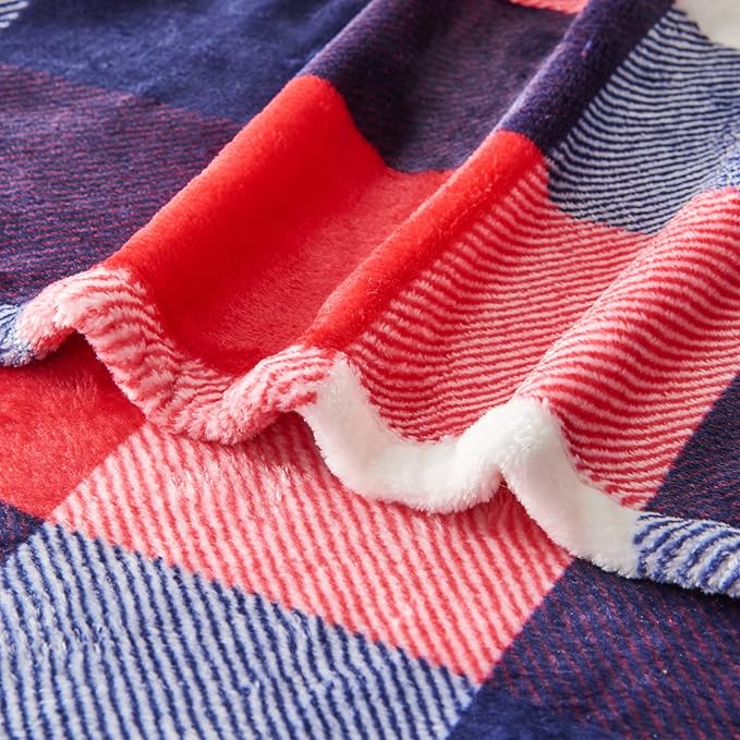 SOCHOW Buffalo Plaid Flannel Fleece Throw Blanket 50 x 60 Inches, Soft Lightweight Cozy All Season Red/Blue Checkered Blanket for Bed, Couch, Car