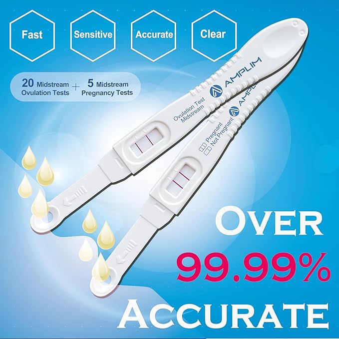 Amplim Pregnancy Test and Ovulation Tests Kit, 25 Pack Bulk Early Detection HCG & LH Sticks, FSA HSA Eligible, 99.99% Accurate at Home Predictor 6 Days Early Result, Extra Sensitive Fertility Tracker
