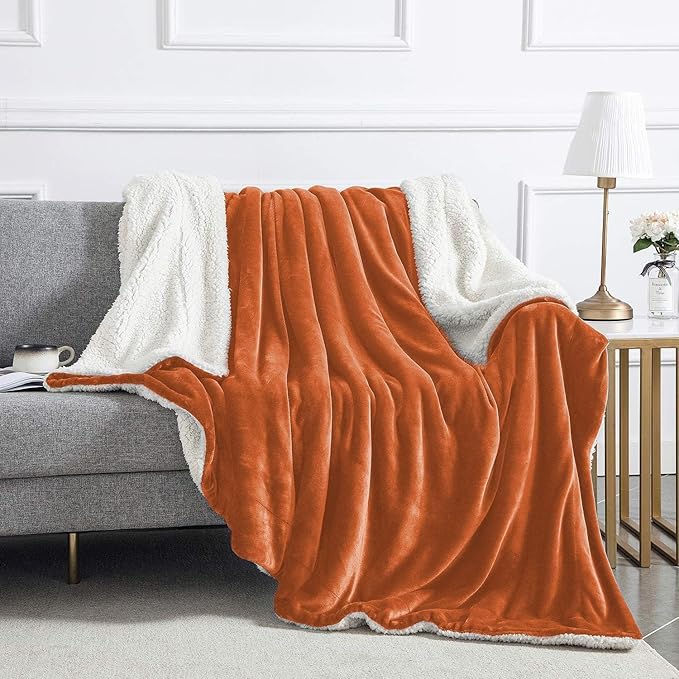 IR Imperial Rooms Rust Sherpa Fleece Throw Blanket for Bed - Wholesale Bulk Pack of 16 Sherpa Blankets - Soft Fluffy Throw Blankets for Hotels, Guest Bedroom, 50x60 Inches