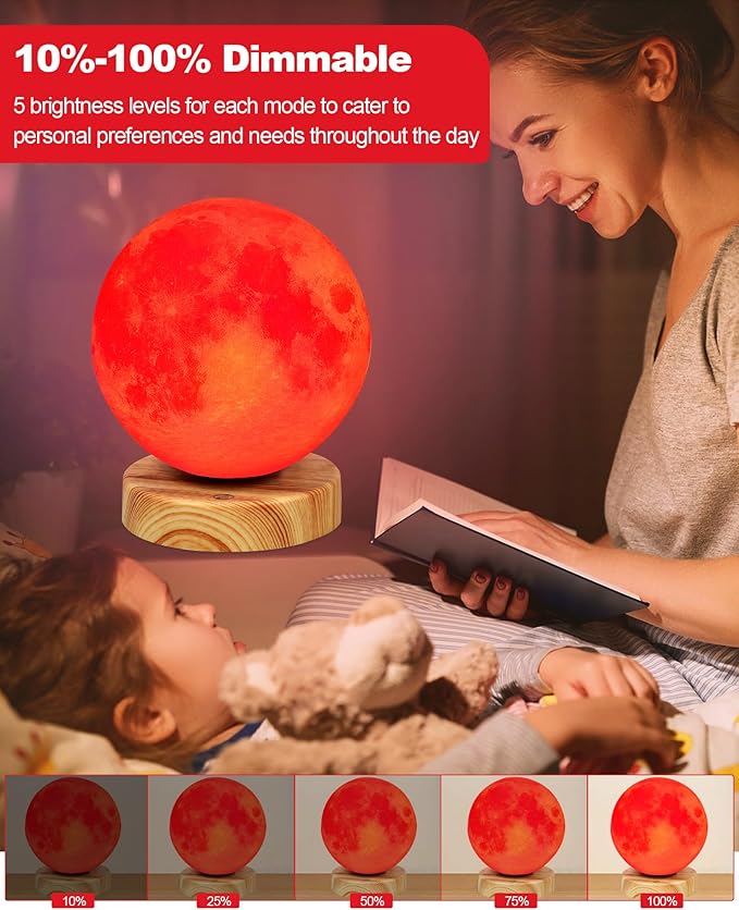 Red Light Therapy Night Light Lamp for Sleep 670nm Red Moon Nightlight Desk Lamp with Multi-Color and Brightness Options Remote Control USB Charging Elegant Design