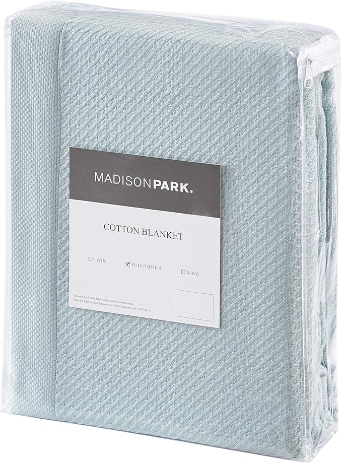Madison Park Soft Certified 100% Egyptian Cotton Breathable Cozy Blanket, Premium Waffle Knit Classic Design, Luxury All Season Lightweight Cover for Bed, Couch and Sofa, Light Blue King(108"x90")