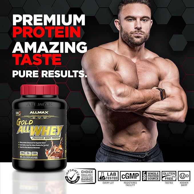 ALLMAX Nutrition Gold ALLWHEY, Chocolate - 2 lb - 24 Grams of Protein Per Scoop - Gluten Free, Low Carb & Low Sugar - Approximate 30 Servings