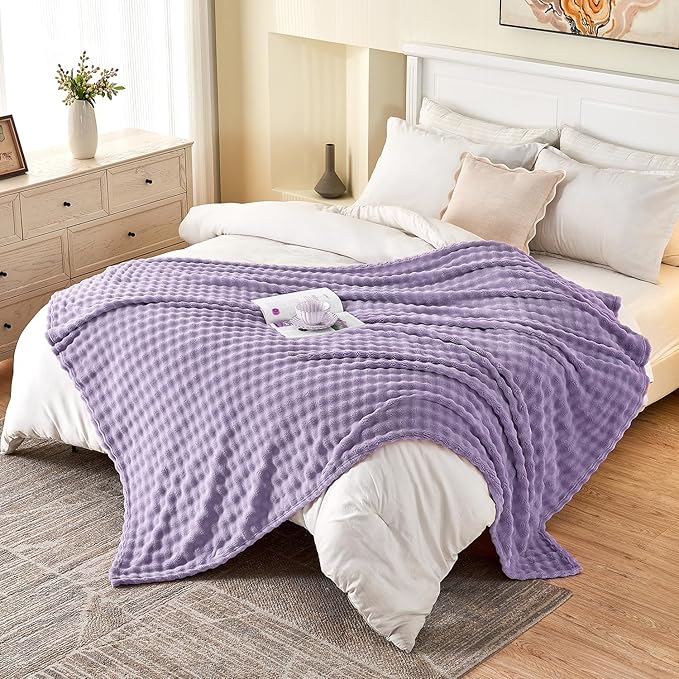 SOCHOW Dusty Purple Bubble Fleece Blanket for Couch, Super Soft Cozy Cute Throw Blanket for Women, Decorative Fuzzy Flannel Blanket, 60 x 80 Inches
