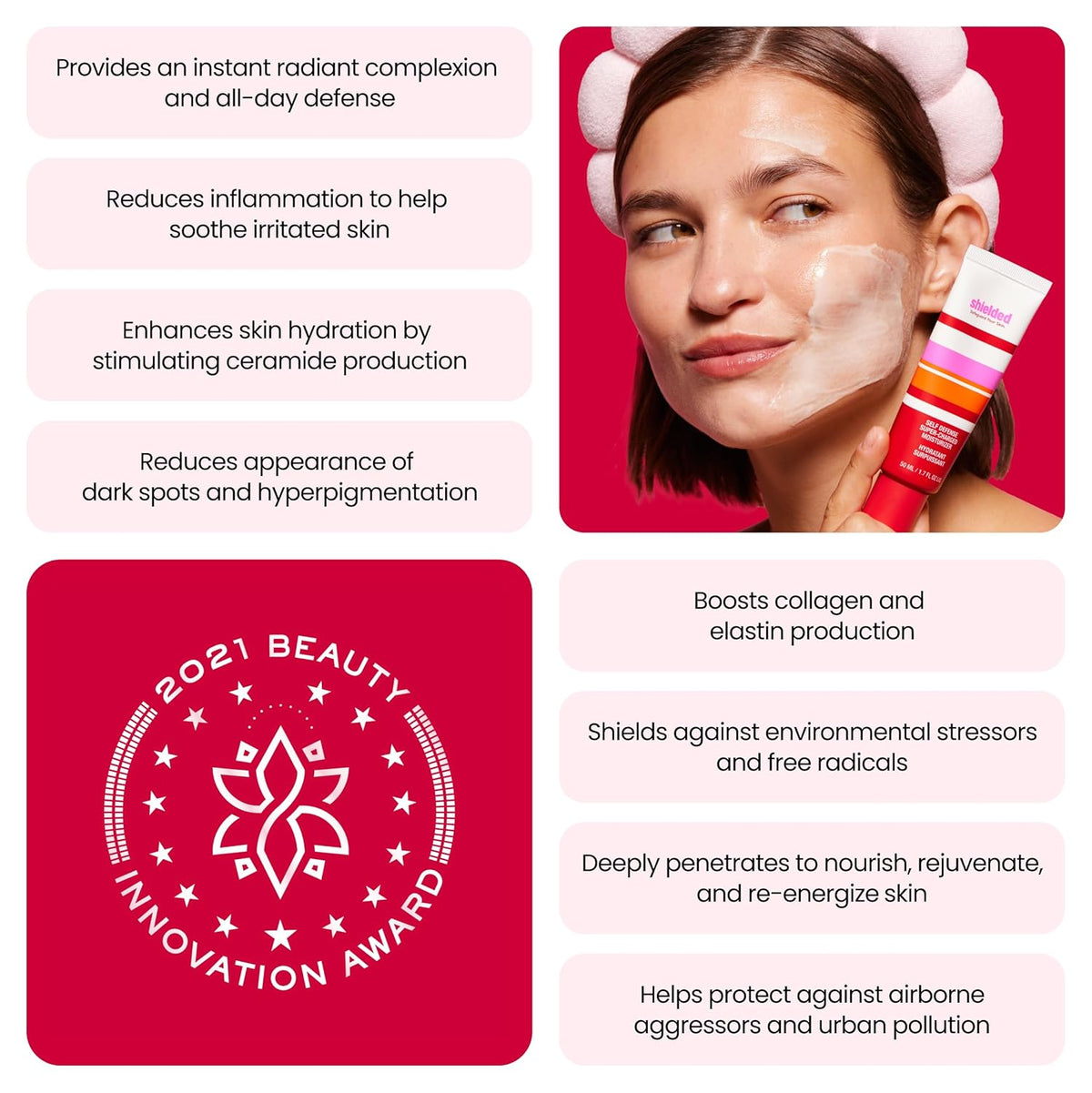 Beauty Self-Defense Super Charged Moisturizer Hydrating Skin-Strengthening Face Cream with Silver Citrate & Hyaluronic Acid, 50ml
