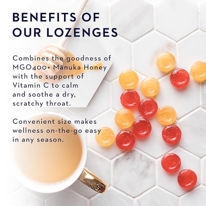Manuka Health, MGO 400+ Manuka Honey Lozenges with Lemon, 58 lozenges, 8.8 oz, 100% Natural with Vitamin C