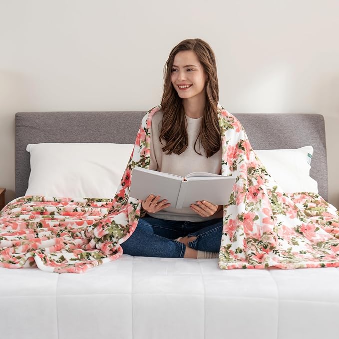 Berkshire Blanket-Classic Heavyweight Soft Printed VelvetLoft® Plush Warm Blanket, Twin Size Soft Fuzzy Blanket for Couch Sofa Bed, Abstraction Pink Green, 60in x 90in