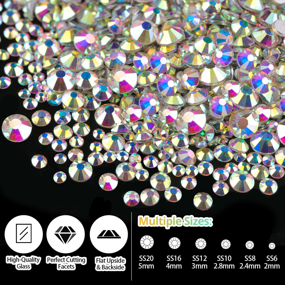 Rhinestone & Pearl Manicure Kit - Nail Rhinestone Glue Gel, Flatback Glass Crystal AB + Clear Gems, Beige Half Round Pearls, Gem Glue for Nails (UV/LED Needed) with Dotting Tools