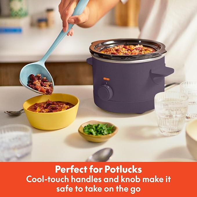 bella 1.5 Qt Slow Cooker with 3 Heat Manual Control, EverGood™ Ceramic Nonstick Coating, Dishwasher Safe Stoneware Pot and Tempered Glass Lid, Tangle Free Cord Wrap & Cool Touch Handles, Plum