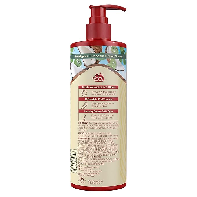Old Spice Hand & Body Lotion for Men, Gentleman's Super Hydration, 24/7 Moisturizing with Vitamin B3 Complex, Fast Absorping, Eucalyptus & Coconut Cream, 17 oz (Pack of 2)