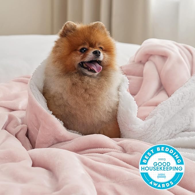 Bedsure Sherpa Fleece Blankets Queen Size for Bed - Thick and Warm, Soft Fuzzy Plush Queen Blanket for Winter, Pink, 90x90 Inches