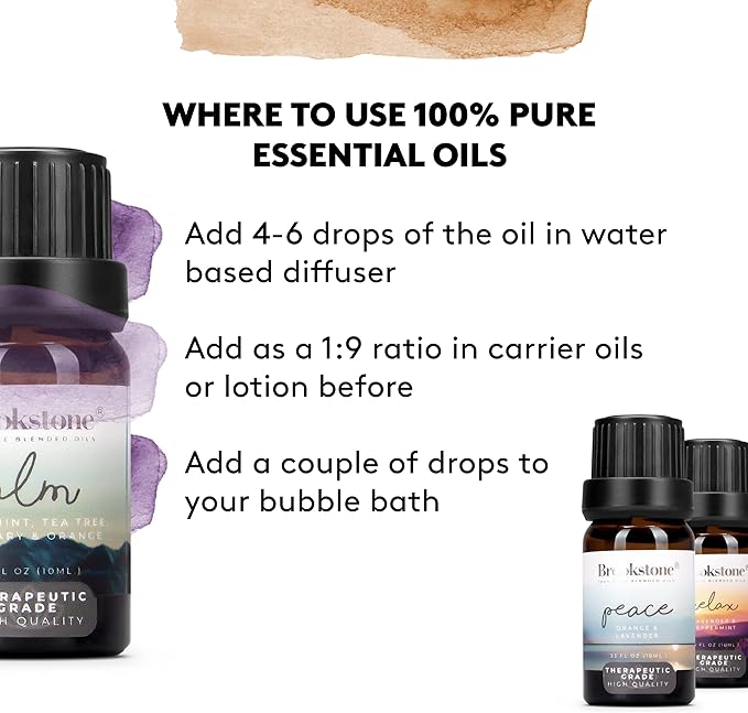 Brookstone Essential Oil Blends Sleep Collection | Organic Essential Oil Set for Aromatherapy Diffuser, Massage Oil and Candle Scents | 3-Pack 10ml Bottles