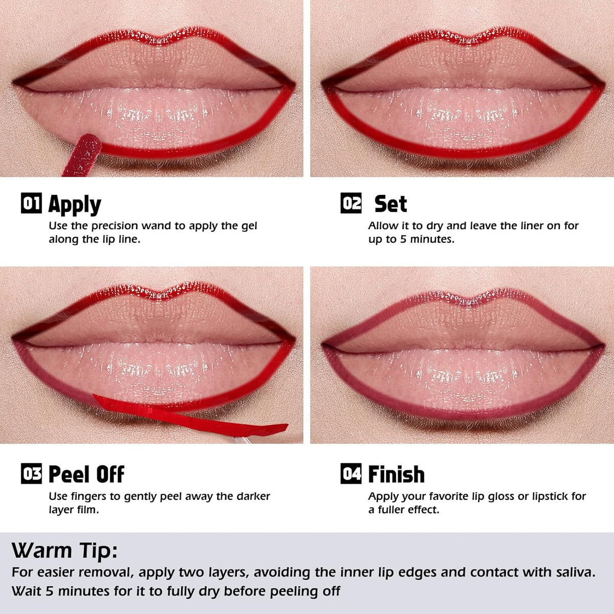 KIMUSE Peel Off Lip Liner Stain, Long Lasting Lip Tint Stain, Waterproof, Transfer-Proof, Highly Pigmented Color Lip Stain Liner, Matte Finish