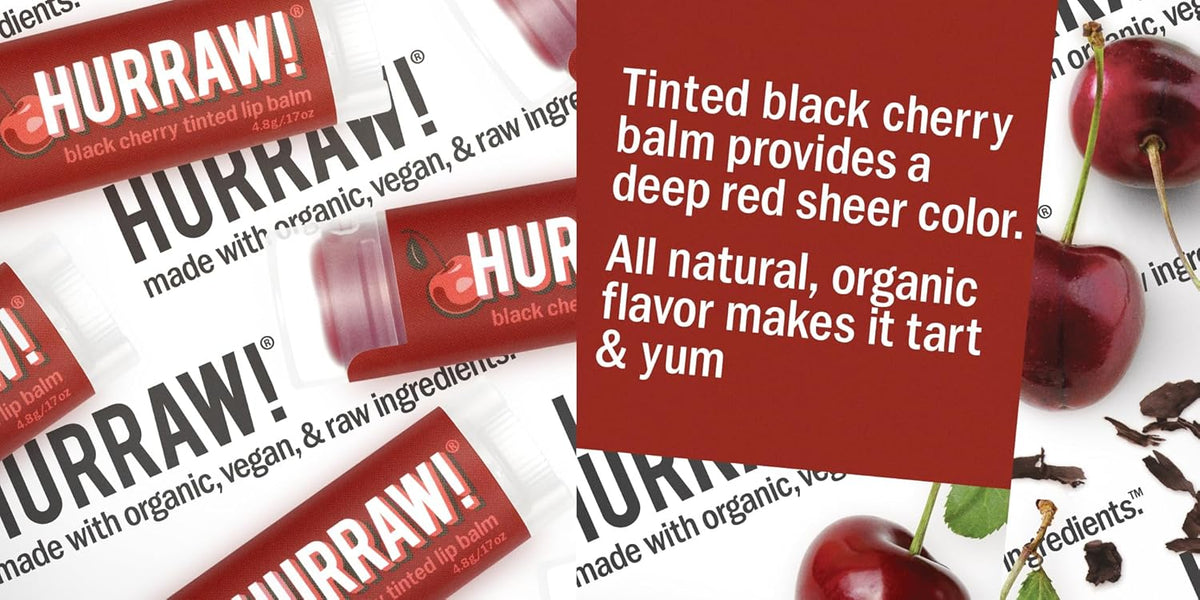 Hurraw! Grapefruit, Mint, Black Cherry Tinted Lip Balms, 3 Pack Bundle: Organic, Certified Vegan, Cruelty and Gluten Free. Non-GMO, 100% Natural. Bee, Shea, Soy & Palm Free. Made in USA