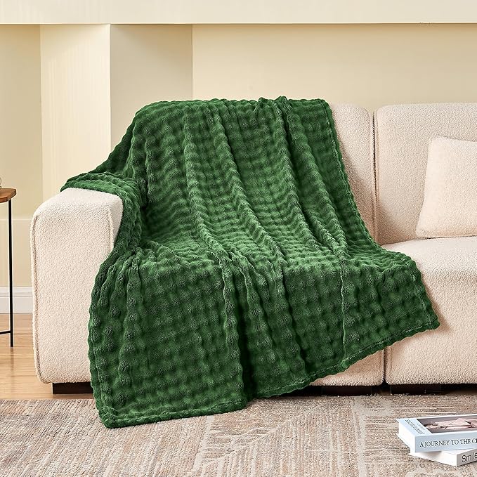 SOCHOW Olive Green Bubble Fleece Blanket for Couch, Super Soft Cozy Cute Throw Blanket for Women, Decorative Fuzzy Flannel Blanket, 60 x 80 Inches