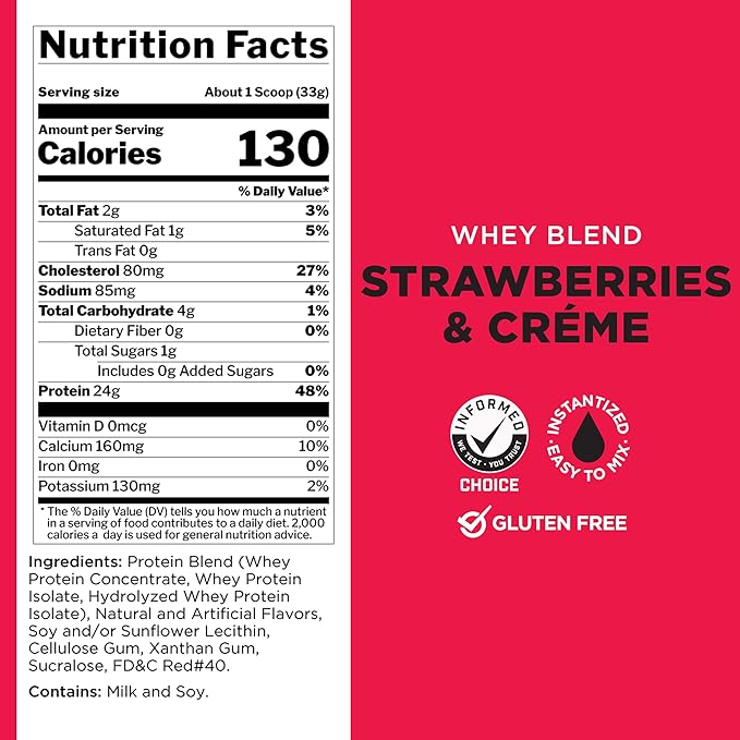 Rule One Proteins, R1 Whey Blend - 24g Fast-Acting Whey Protein Concentrates, Isolates, and Hydrolysates Per Serving, with Naturally Occurring EAAs and BCAAs (5 Pounds*, Strawberry Banana)