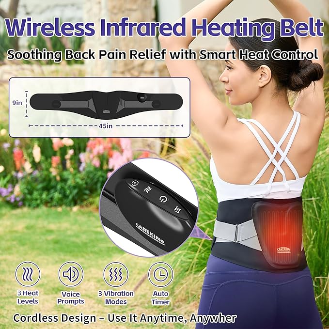 Cordless Heating Pad for Back, Lower Back Pain Relief, Rechargeable Back Massager Lower Back Heating pad with Heat & Lumbar Support Bars, Portable Heating Pad, Gift for Mom & Dad, 59'' Back Brace