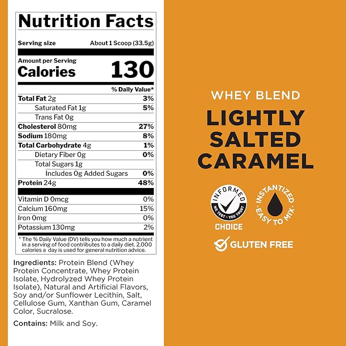 Rule One Proteins, R1 Whey Blend-Lightly Salted Caramel, 24g Fast-Acting Whey Protein Concentrates, Isolates, and Hydrolysates Per Serving, with Naturally Occurring EAAs and BCAAs, 5lbs