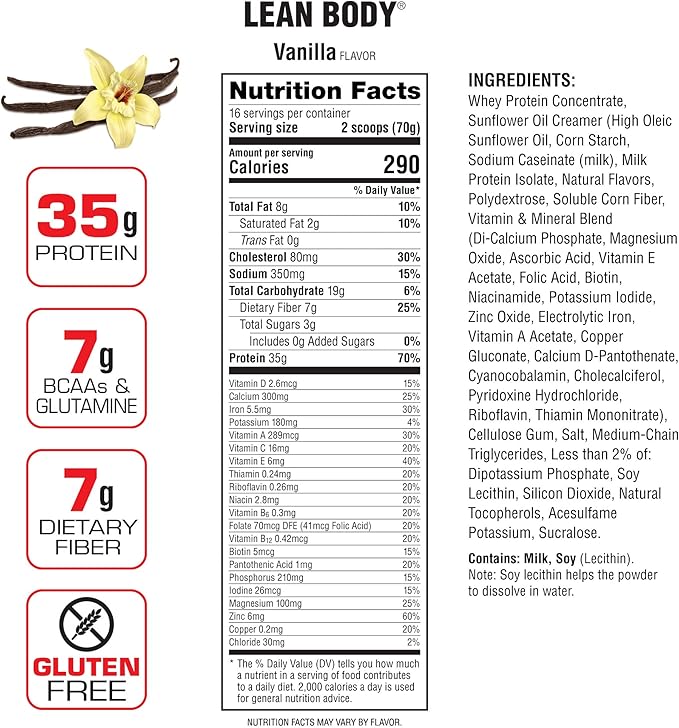 Labrada Nutrition Lean Body Hi-Protein Meal Replacement Shake, Vanilla, 2.47-Pound Tub Packaging May Vary