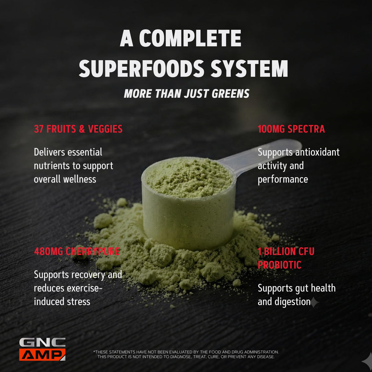 GNC AMP Amplified Greens Superfoods Performance Blend - Vegan Athlete Superfood Drink - Blueberry Pomegranate - 9.9 Oz (30 Servings)
