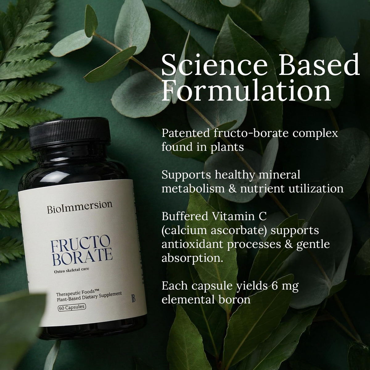 Bioavailable Boron Supplement, 6mg. 60 Caps of Fructo Borate, Bor Complex Supports Healthy Bones, Joints, Metabolism. Whole Food Derived Boron Joint Supplement w/ Carbohydrate Linkage. Vegan, Non-GMO