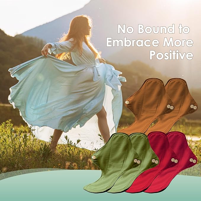 wegreeco 6 Pcs Reusable Menstrual Pads, Ultra Absorbent Cloth Pads for Heavy Flow, Sanitary for Teens, Women, Nonslip, Inner Aqua, Burgundy, Coffe, Rose Gold Outer, L