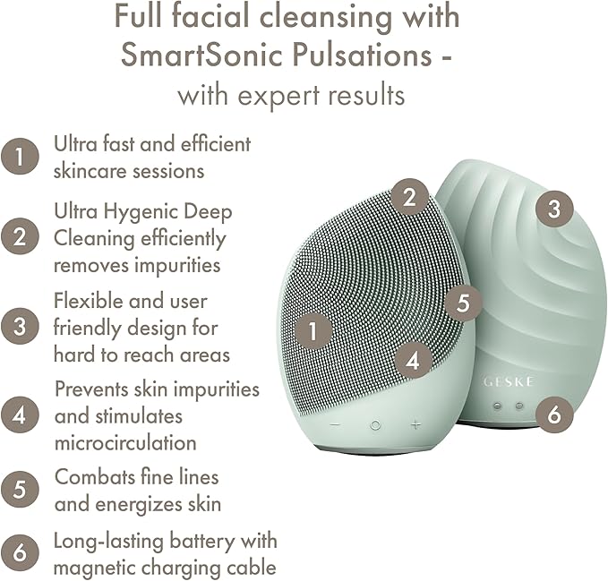 SmartAppGuided™ Sonic Facial Brush 5 in 1 | Vibrating Electric Facial Cleansing Brush | Soft Silicone Brush | Professional Facial Cleanser | Skin Cleanser & Exfoliator | Face Massager