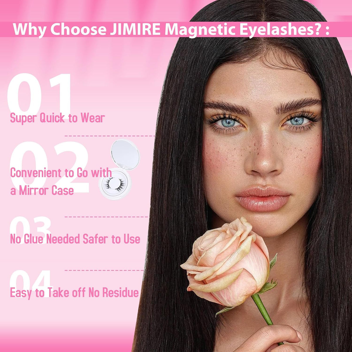 Natural Magnetic Eyelashes Wispy Magentic Lashes Reusable Clear Band Magnetic Eyelashes Kit with Applicator No Glue Needed Magnetic Lashes for All Day Comfort and Easy Wear and Remove by JIMIRE